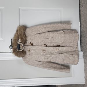 Zara Fur Hood Cream Brown Coat XS